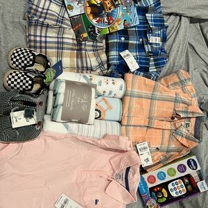 14-items Baby Boy Clothes, Shoes, Towels, Washcloths, Toy, Book
